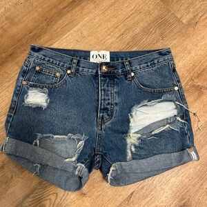One Teaspoon Blue Distressed Jean Shorts
